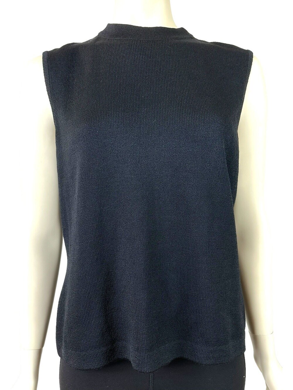 St. John Basics Sweater Vest Women's Medium Black Knit High Neck Tank Wool